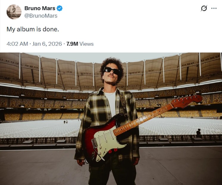 Bruno Mars anunció nuevo álbum como solista tras 10 años