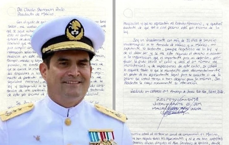 Vicealmirante Farías Laguna envía otra carta a Sheinbaum para solicitar su intervención en el caso de huachicol fiscal