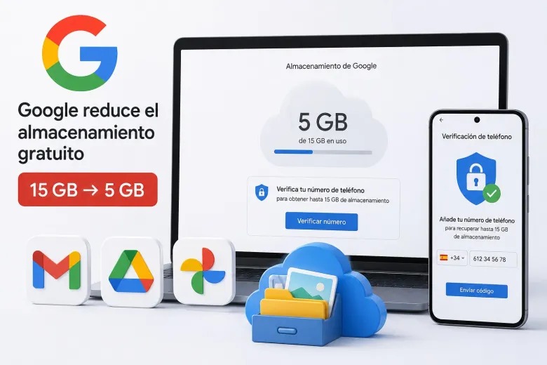 Google prueba reducir almacenamiento gratuito a 5 GB en nuevas cuentas