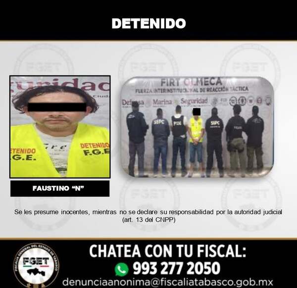 Detienen a presunto implicado en feminicidio en Centro