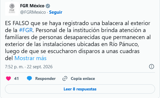 Reportan disparos cerca de la FGR; Fiscalía descarta balacera en sus instalaciones