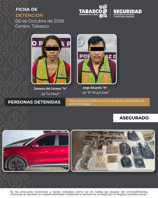Detienen a dos personas con armas y drogas en Centro